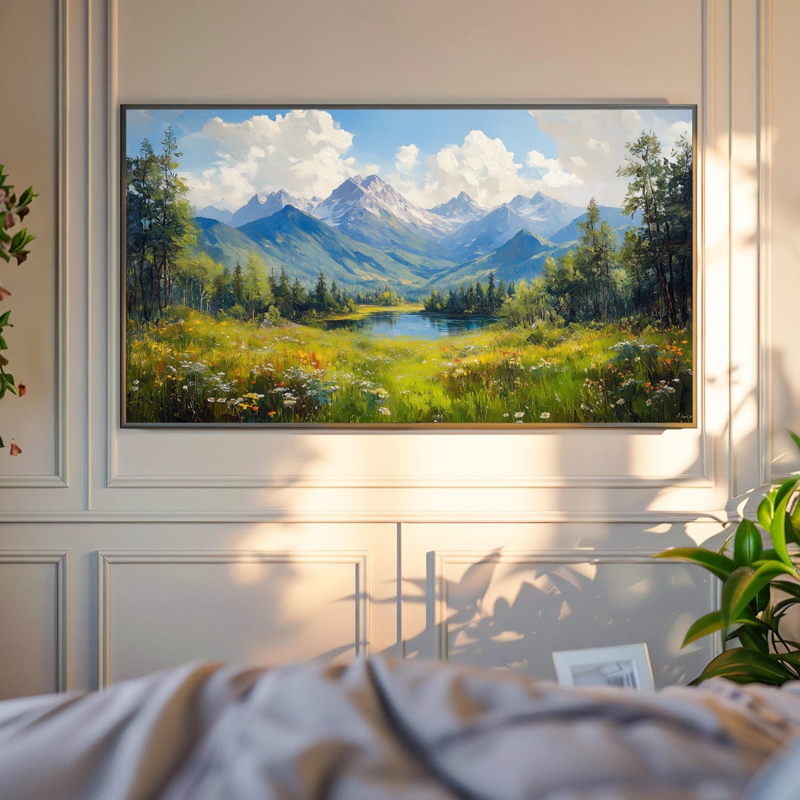 Alpine Lake Wildflower Meadow Mountain Peaks Summer Scenic Wall Art - Image 6