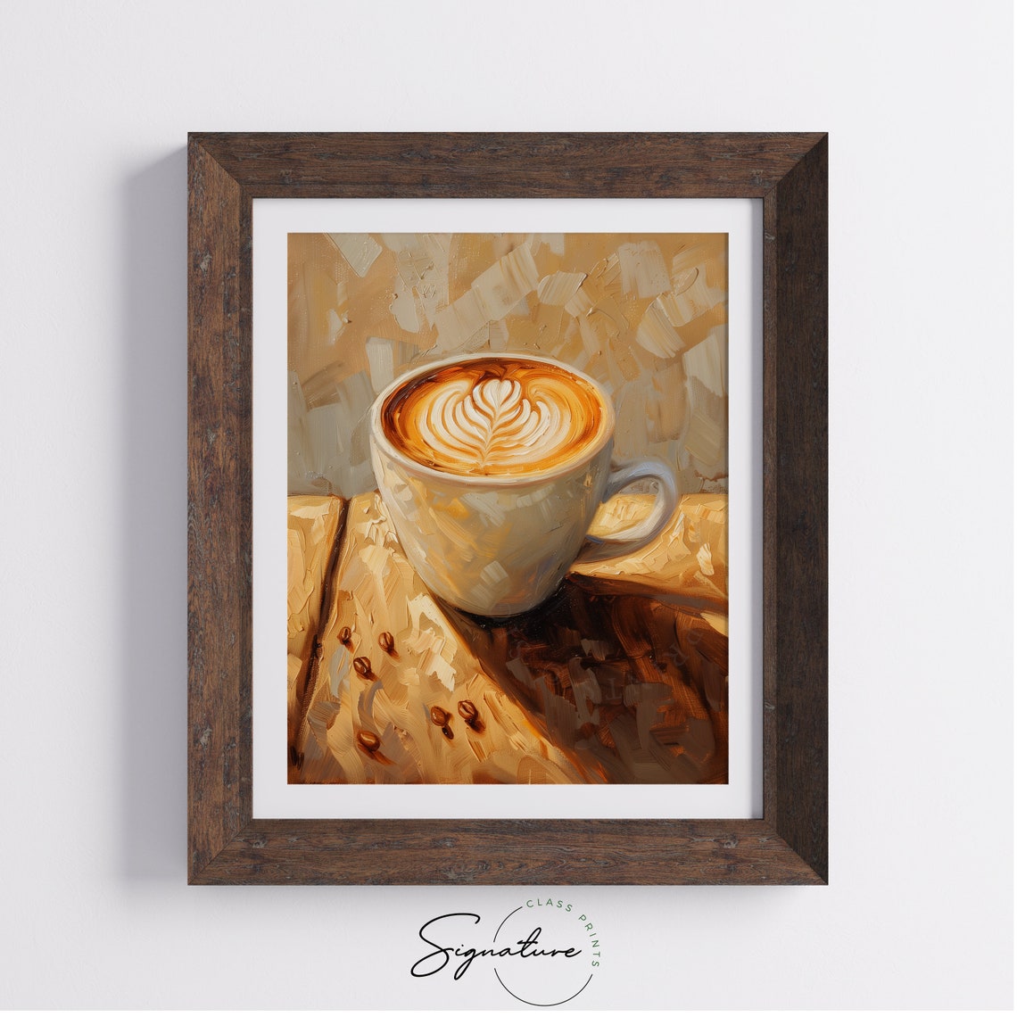 Latte With Leaf Foam Art Cozy Coffee Cup Kitchen Painting Poster - Image 4