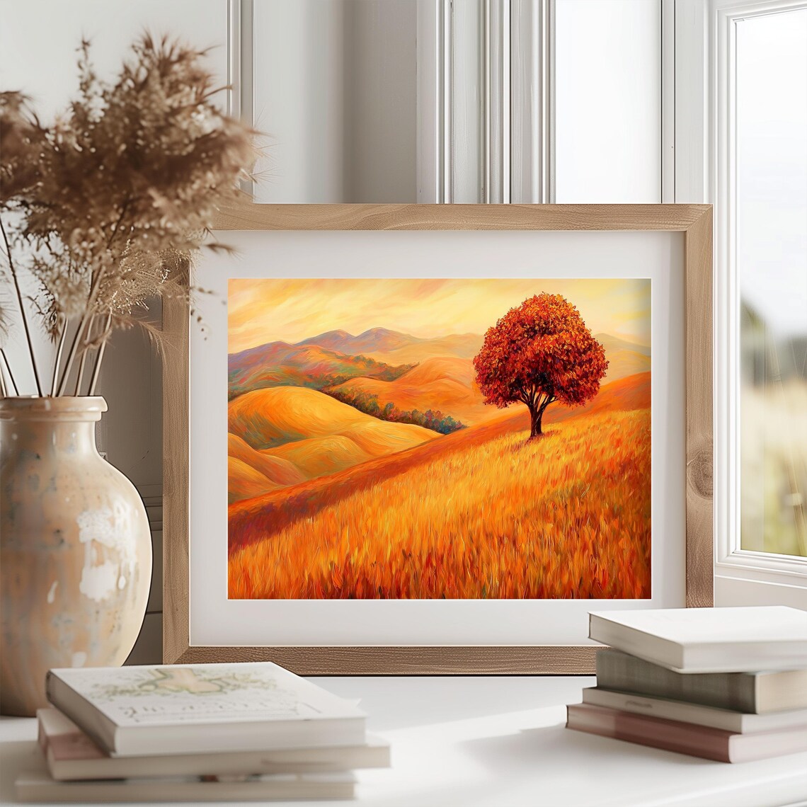 Golden Hillside Autumn Tree Landscape Painting Vibrant Fall Decor Poster - Image 2