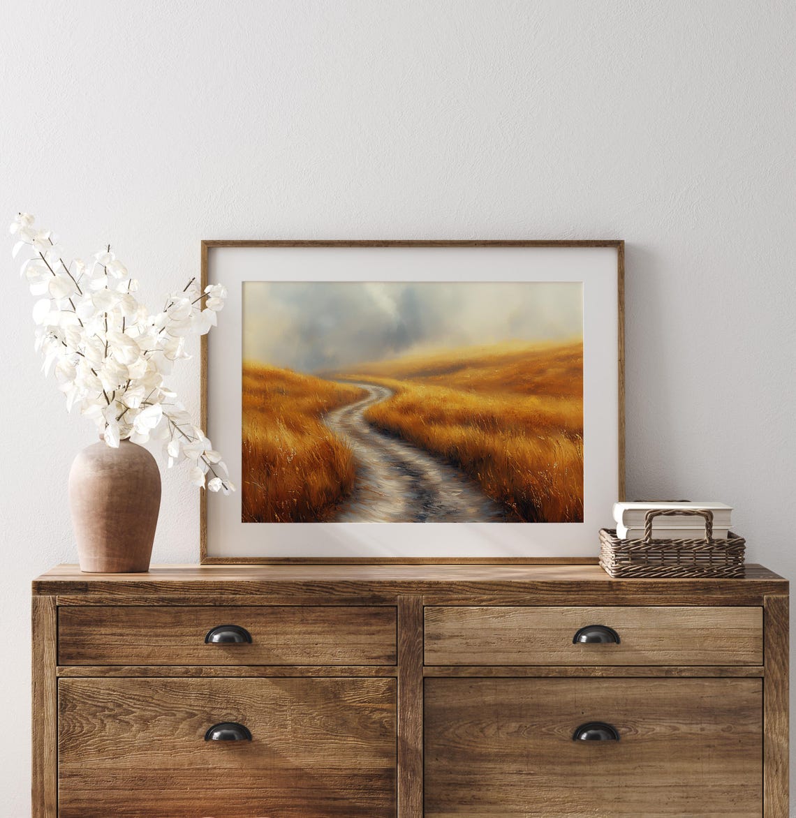 Misty Golden Wheat Field Dirt Path Minimalist Country Wall Print - Image 3