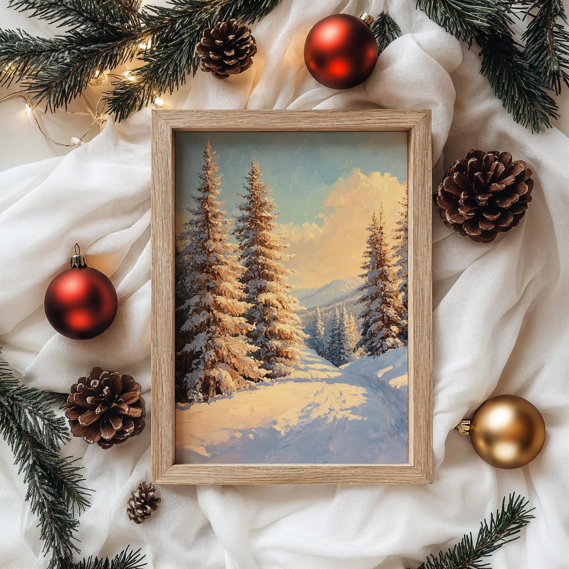 Sunlit Snowy Cedars in Warm Morning Light Winter Forest Poster - Image 4