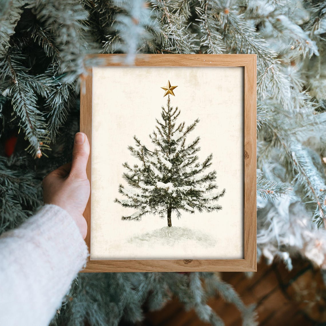 Snowy Christmas Tree Gold Star Minimalist Winter Holiday Art Poster - Image 6