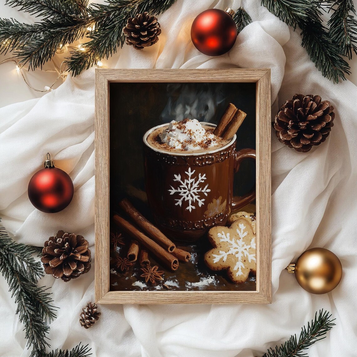 Hot Cocoa With Snowflake Marshmallows, Vintage Holiday Art Print - Image 2