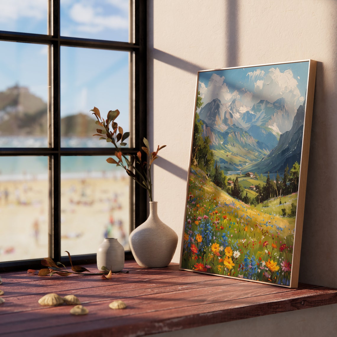Alpine Valley In Spring Wildflower Meadow Village Mountain Poster - Image 5