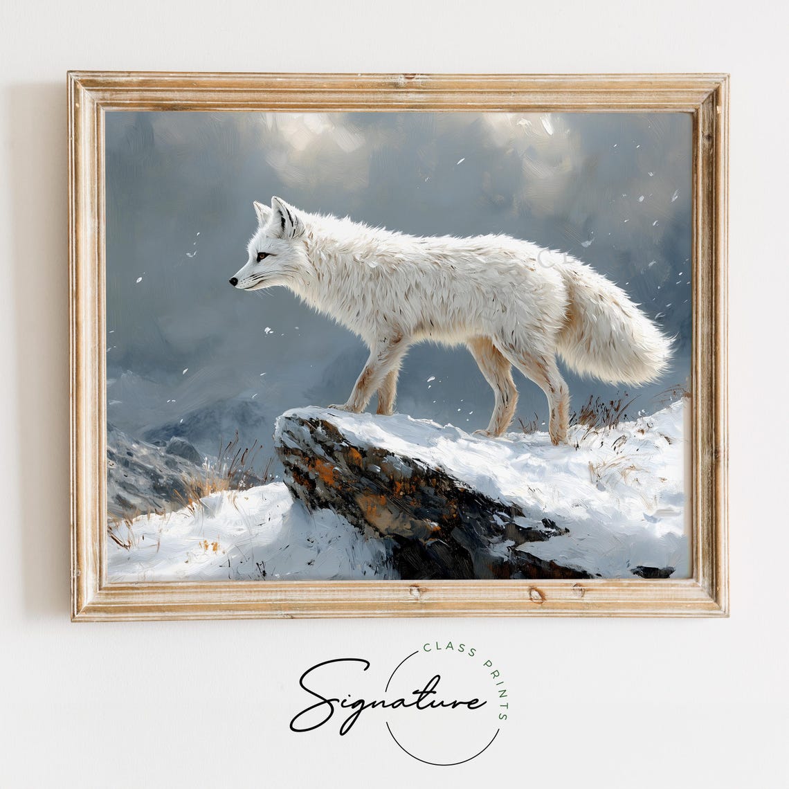 Arctic Fox on Snowy Ridge Mountain Winter Wildlife Art Poster
