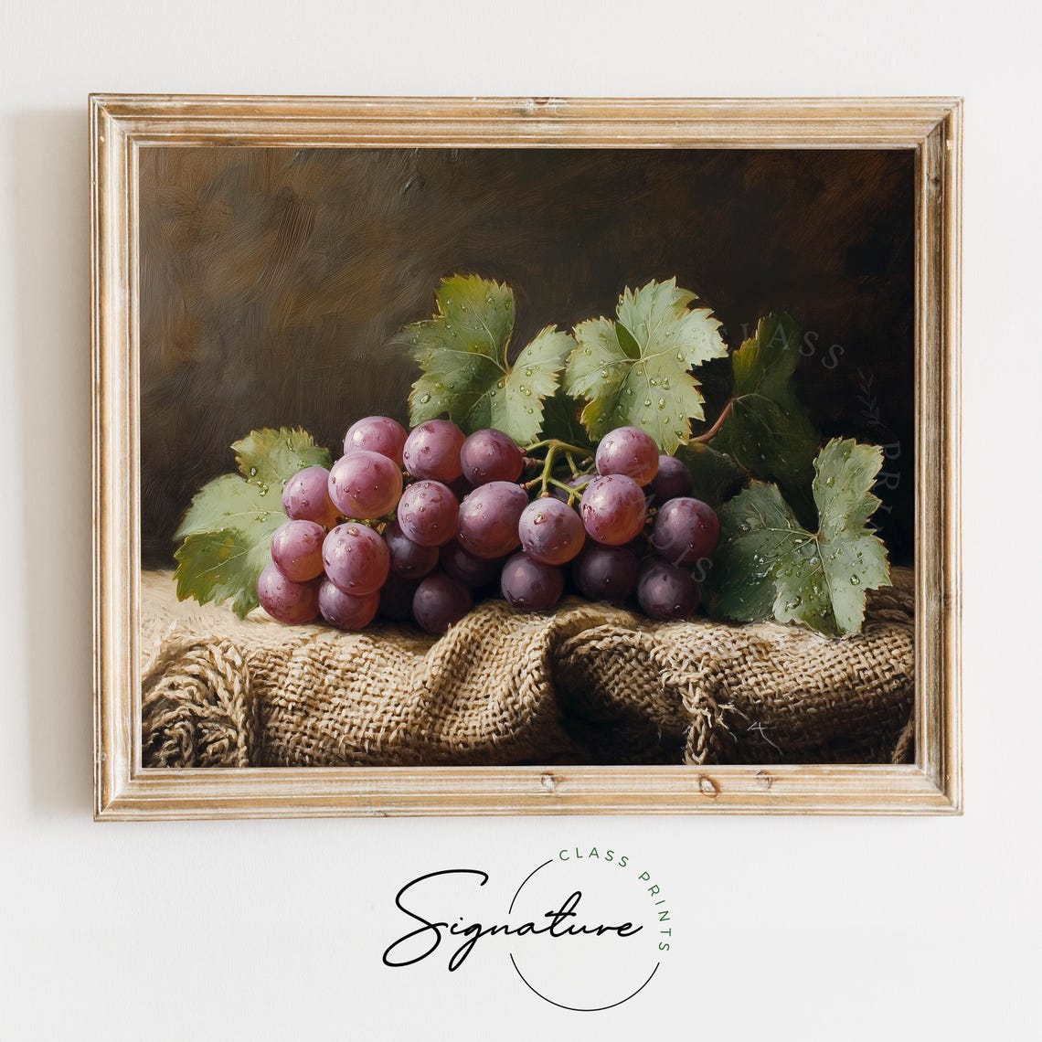 Purple Grapes Still Life Painting Burlap Rustic Fruit Decor Poster