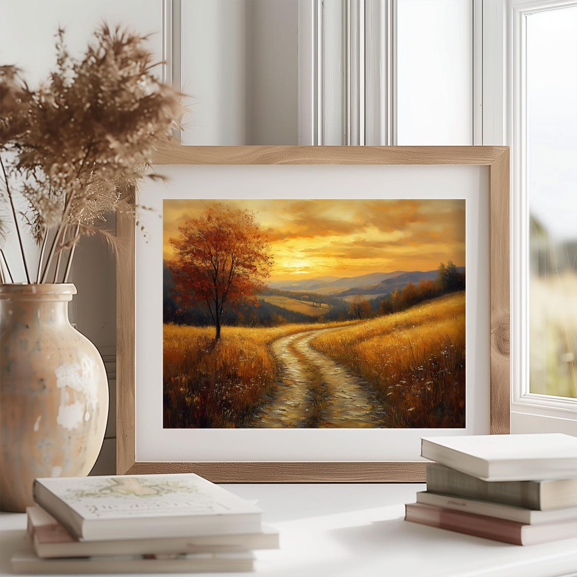Sunset Path Golden Wheat Fields Autumn Horizon Painting Print - Image 2