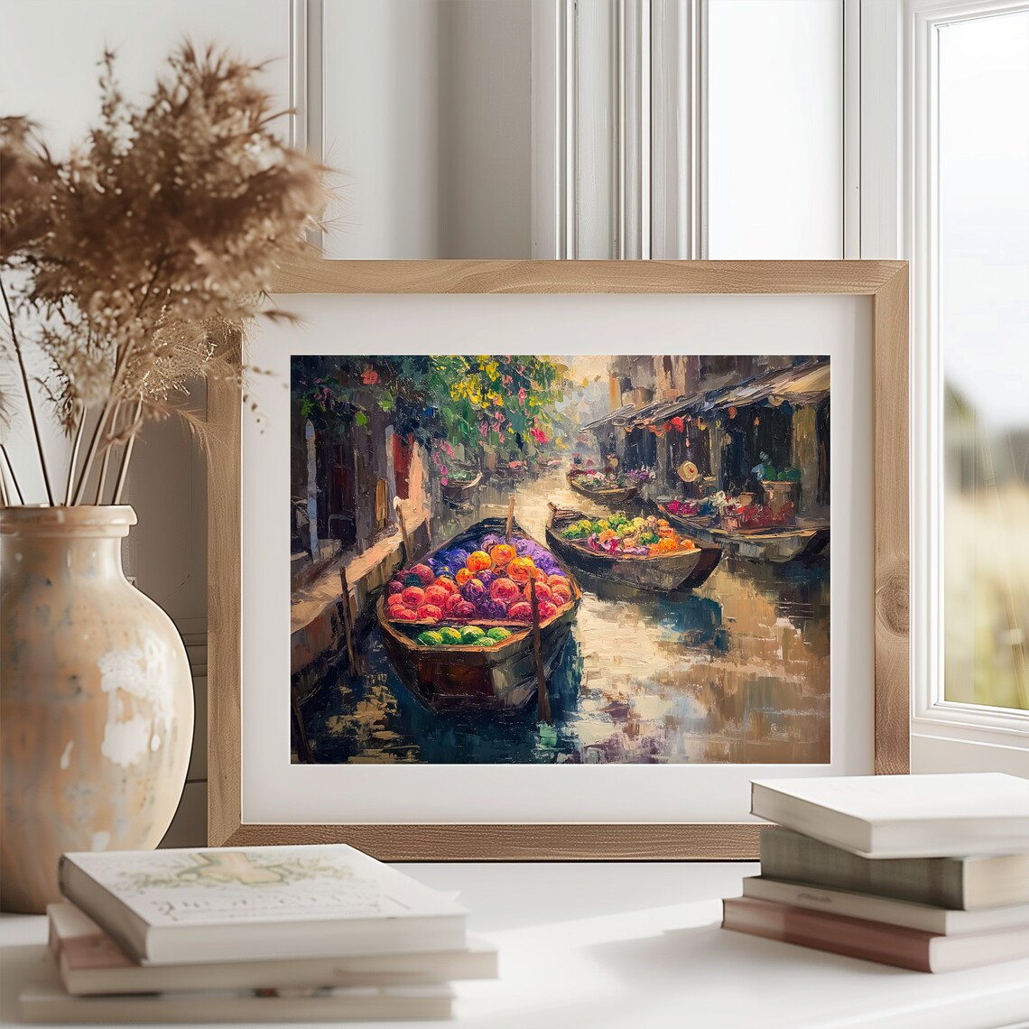 Floating Market Fruit Boats on a Canal Colorful Impressionist Poster - Image 2