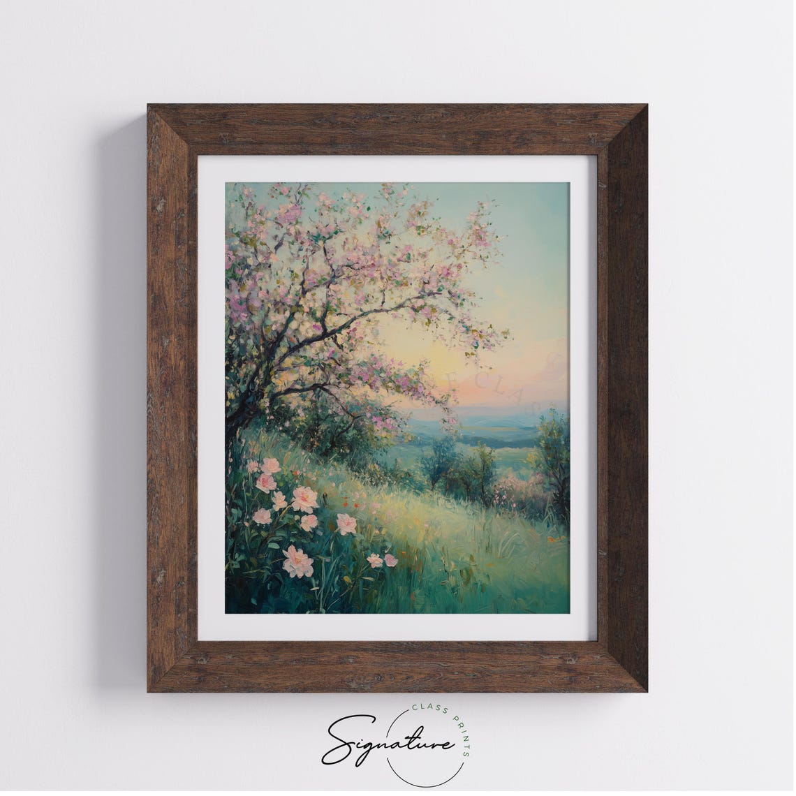 Delicate Pink Blossoms On Hillside Overlooking Soft Valley View Poster - Image 3