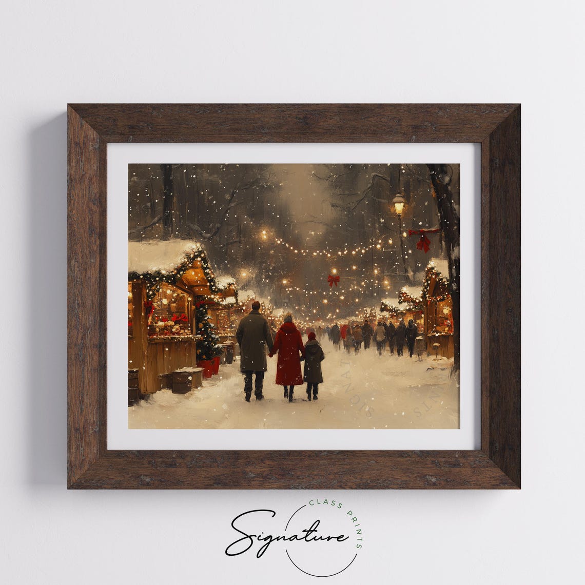 Christmas Market At Night With String Lights And Snow Winter Poster - Image 5