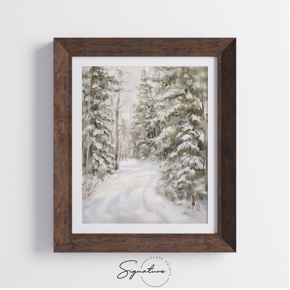 Snowy Boreal Forest Path in Soft Winter Light Landscape Poster - Image 4