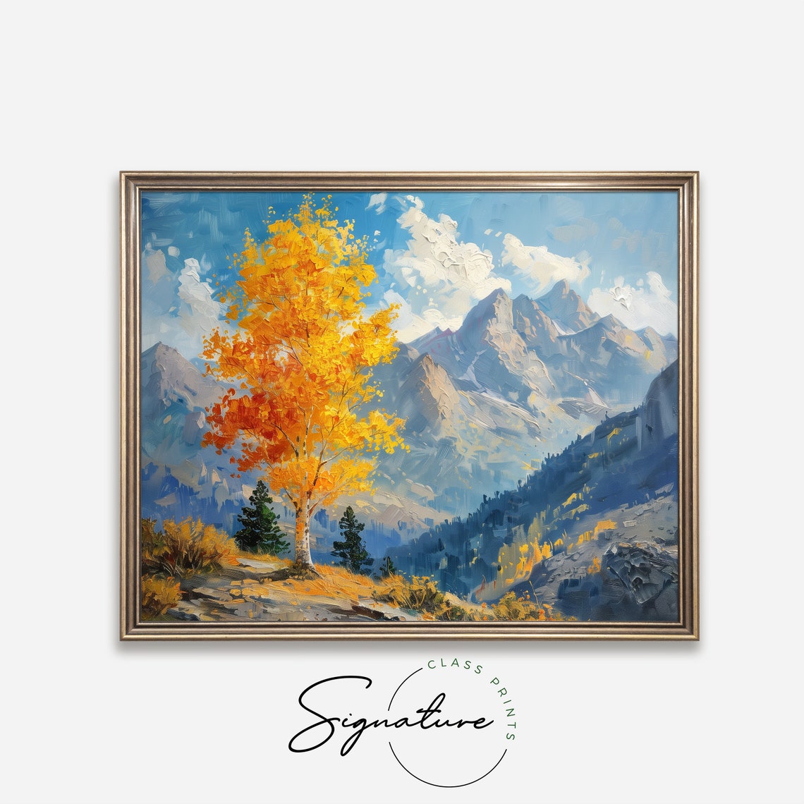 Blazing Orange Aspen Tree Jagged Peaks Bright Blue Sky Poster - Image 4