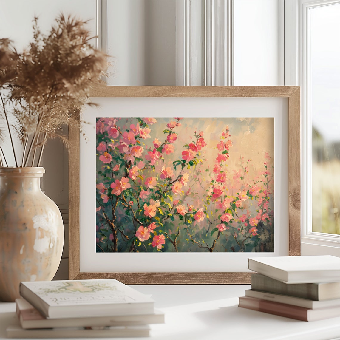 Blossoming Peach Trees In Sunrise Glow Spring Orchard Poster - Image 2