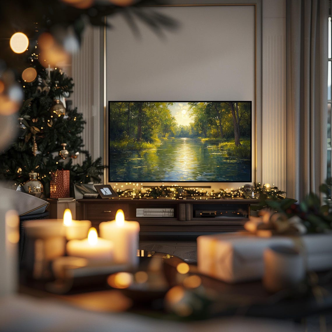 Forest River Landscape Tv Art Serene Nature Scene Frame Tv Art Rustic Wall Decor 3520 - Image 3