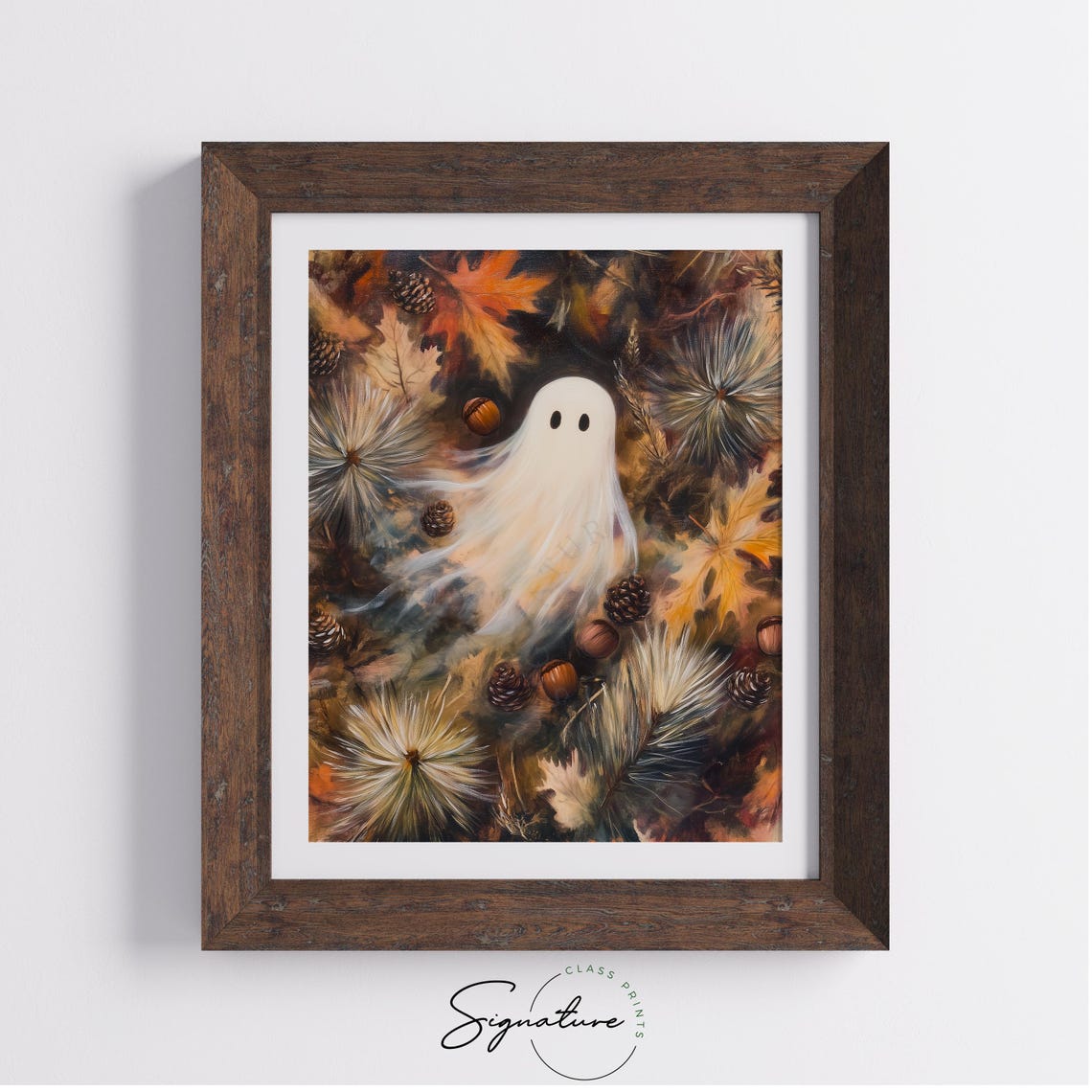 Cute Ghost Floating Through Vibrant Fall Leaves and Pinecones Poster - Image 4