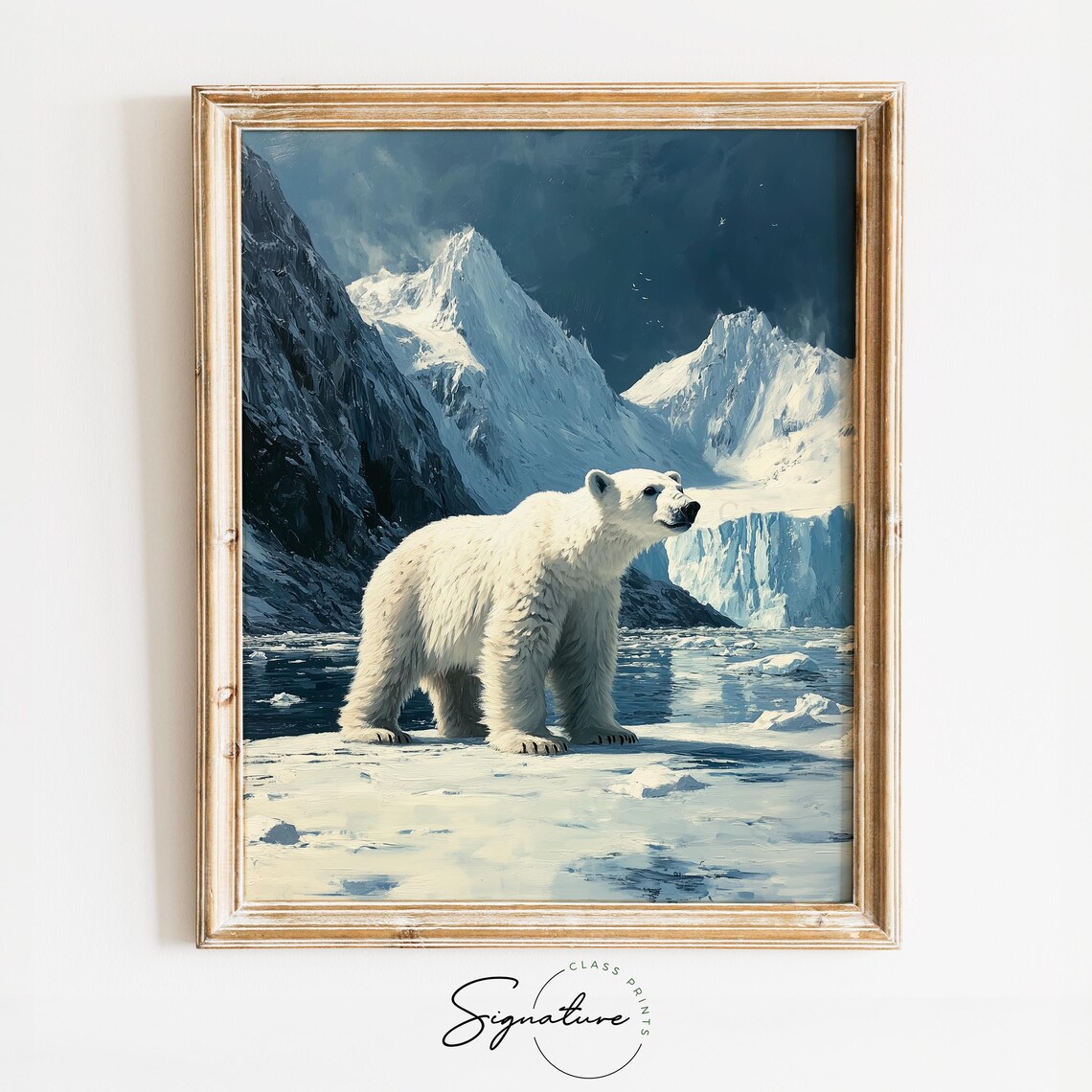 Polar Bear Arctic Ice Snowy Mountain Winter Wildlife Oil Painting Poster