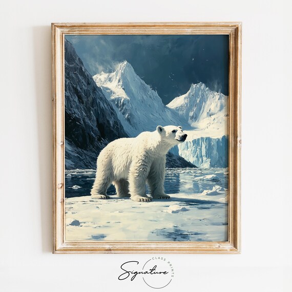 Polar Bear Arctic Ice Snowy Mountain Winter Wildlife Oil Painting Poster