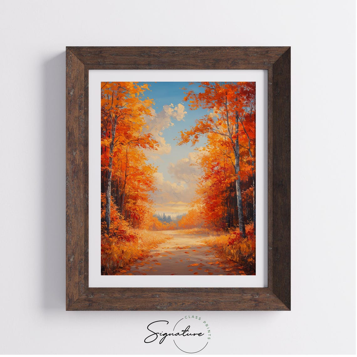 Autumn Birch Road Fiery Foliage Blue Sky Country Drive Poster - Image 4