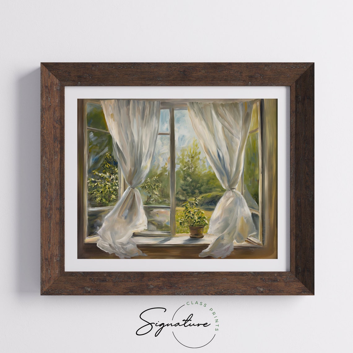Sunlit Window Sheer Curtains Potted Plant Cozy Interior Poster - Image 5