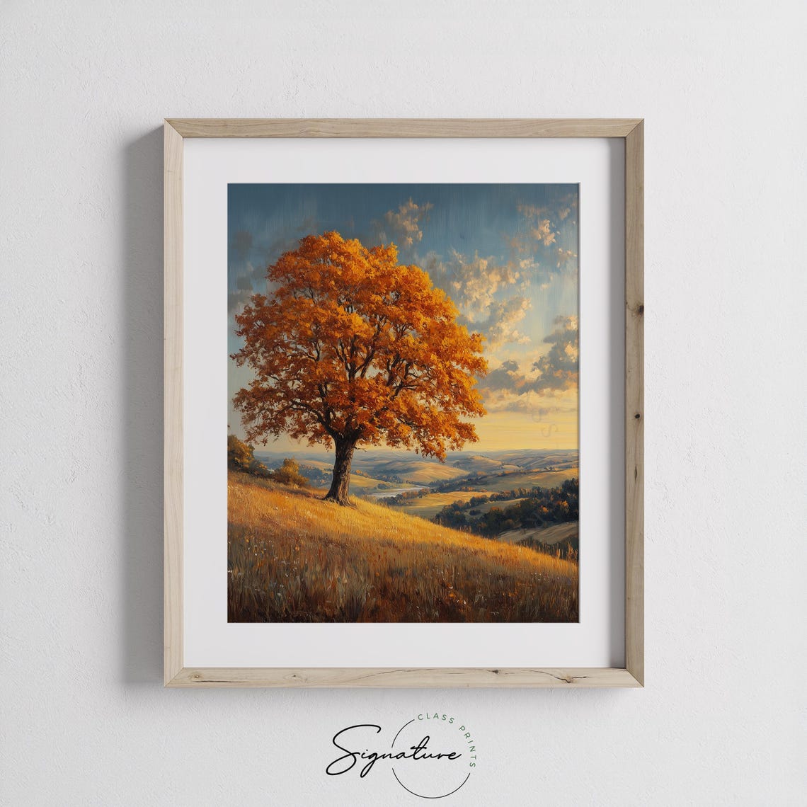 Lone Autumn Tree Sunset Hilltop Golden Farmland Valley View Poster - Image 3
