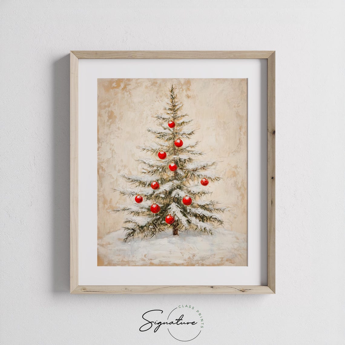 Minimalist Snowy Christmas Tree with Red Baubles Holiday Poster - Image 2