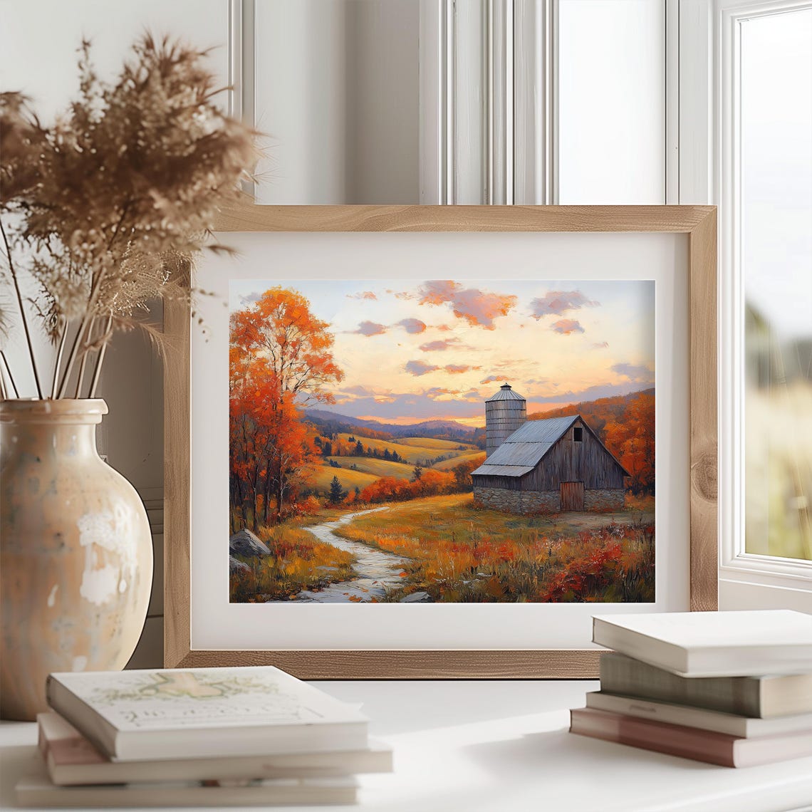 Weathered Barn Silo Sunset Autumn Hills Fall Farm Landscape Wall Art - Image 2