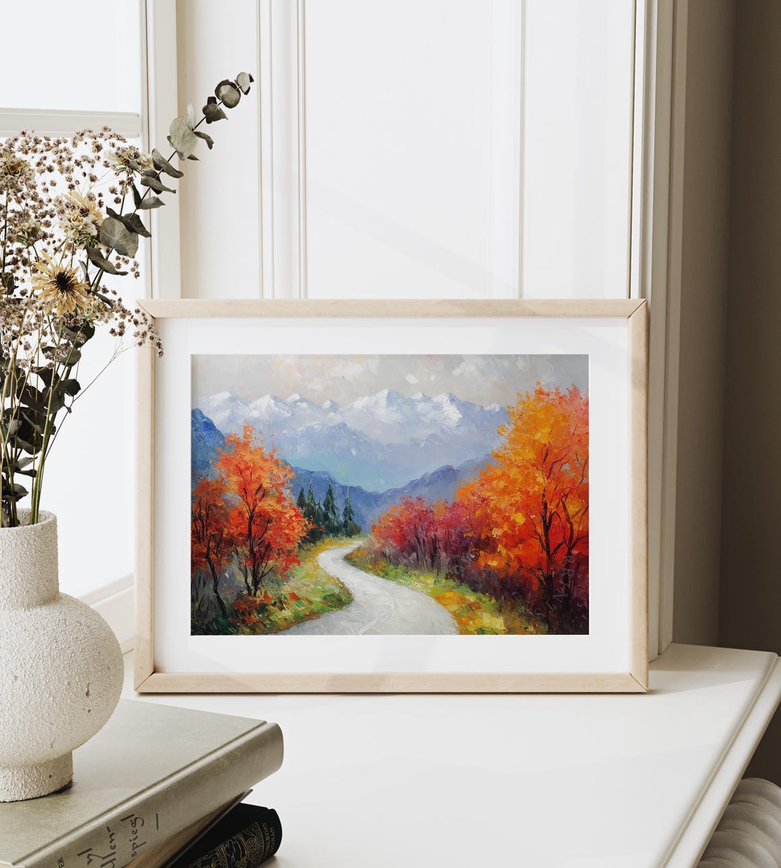 Winding Autumn Road Painting Snowy Mountain Peaks Fall Foliage Poster - Image 6