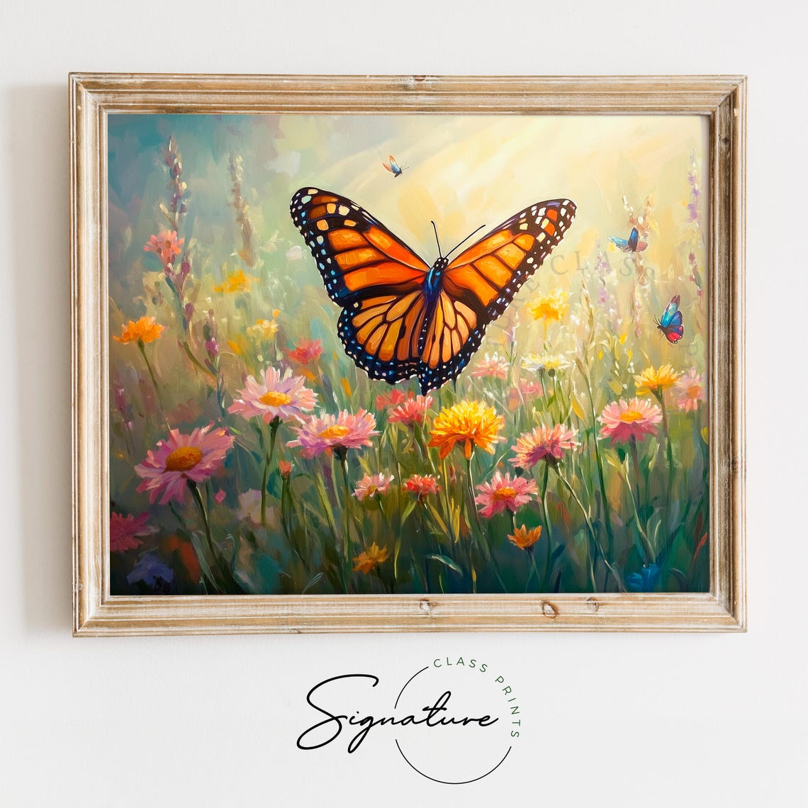 Monarch Butterfly Over Sunlit Wildflower Meadow Summer Wall Art