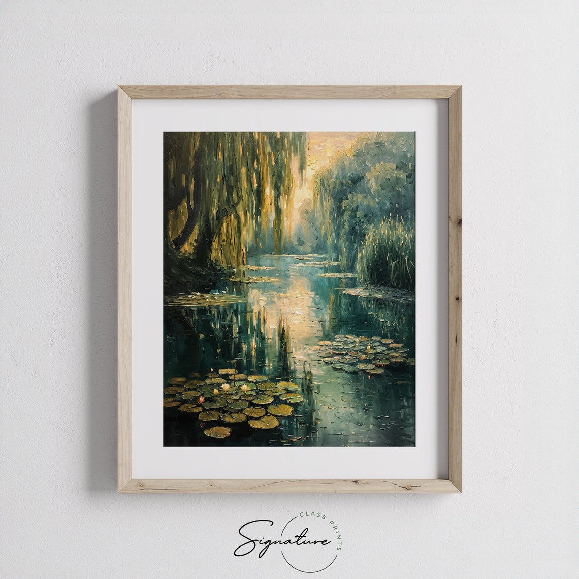 Lily Pond Overhanging Willows Golden Light Impressionist Shade Poster - Image 3