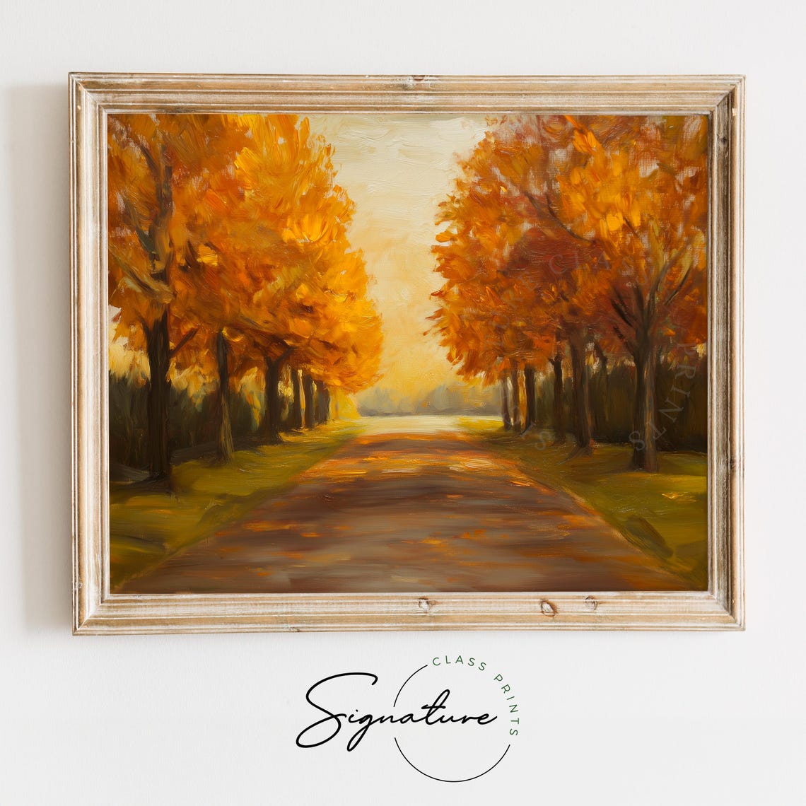 Golden Autumn Tree Lined Country Road Sunlit Fall Landscape Poster