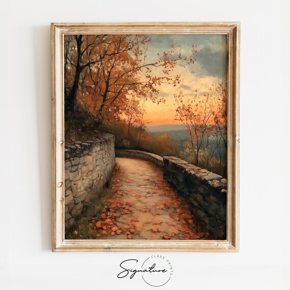 Stone Pathway Overlooking Hills Autumn Sunset Fall Landscape Poster