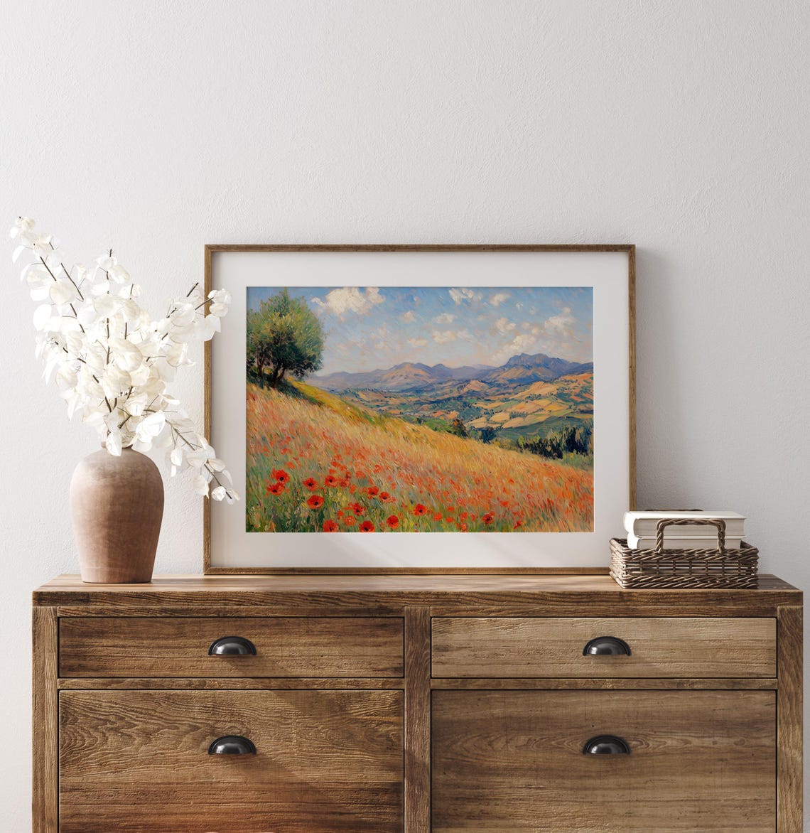 Red Poppies Blooming on a Hillside Above Rolling Summer Valley Poster - Image 3