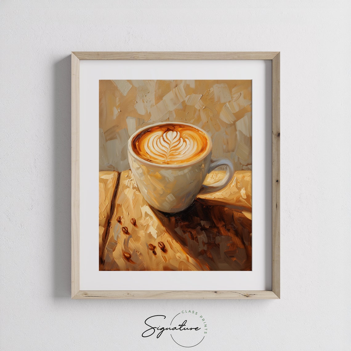 Latte With Leaf Foam Art Cozy Coffee Cup Kitchen Painting Poster - Image 3