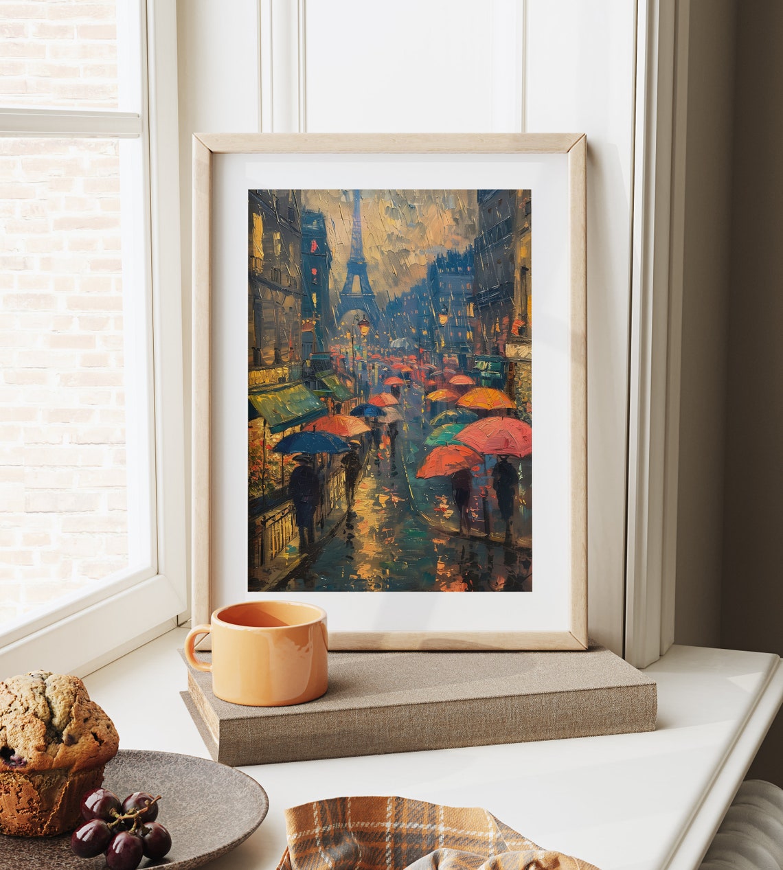 Rainy Paris Street With Eiffel Tower Colorful Umbrellas Art Poster - Image 6