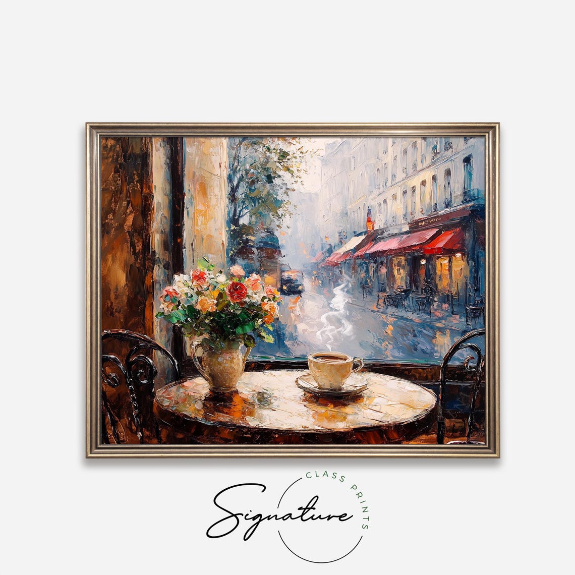 Parisian Cafe Window Coffee Flowers Rainy Street Vintage Travel Poster - Image 2
