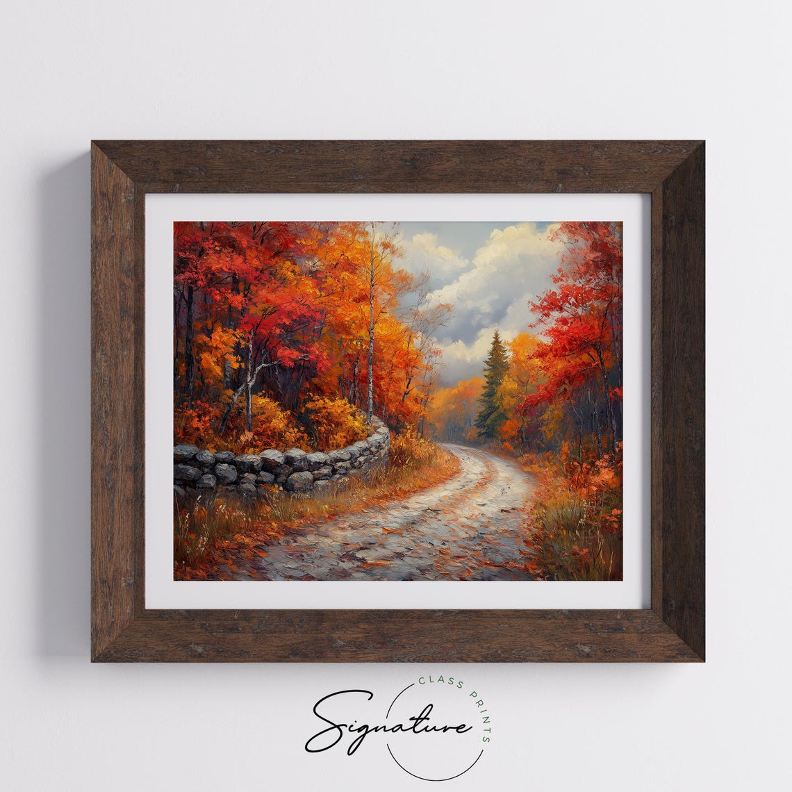 Stone Wall Country Road Crimson Maple Autumn Woods Painting Print - Image 5
