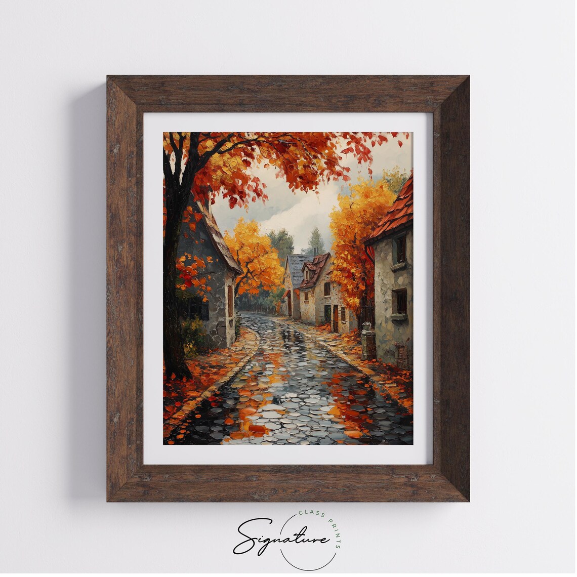 Autumn Cobblestone Street Rain Wet Village Scene Fall Decor Art Poster - Image 4