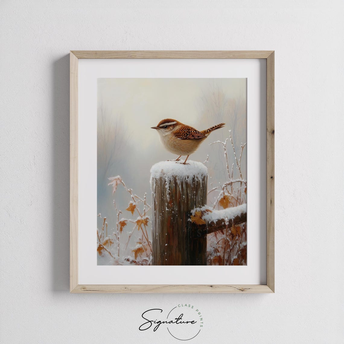 Carolina Wren on Snow Covered Fence Post Winter Wildlife Bird Poster - Image 3