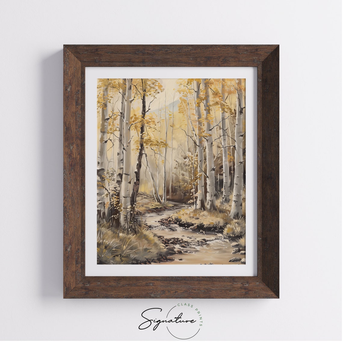 Sunlit Aspen Grove Creek Flowing Golden Autumn Trees Forest Oil Poster - Image 4