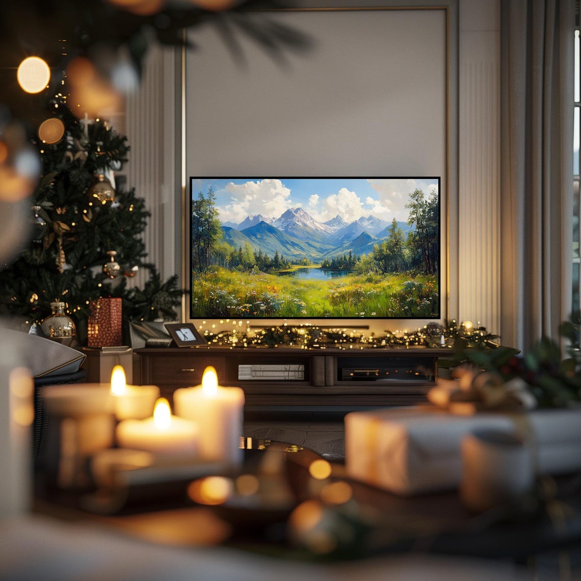 Alpine Lake Wildflower Meadow Mountain Peaks Summer Scenic Wall Art - Image 3