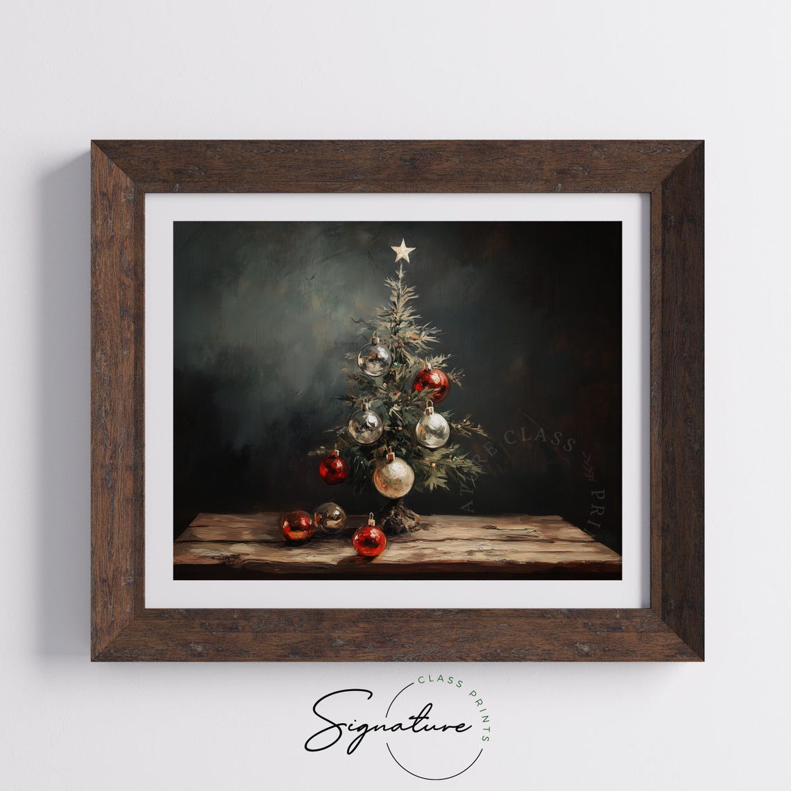 Small Christmas Tree With Red And Silver Ornaments On Table Poster - Image 5