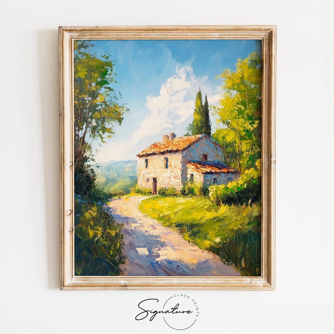 Sunlit Stone Cottage on Winding Country Road Cypress Hills Poster
