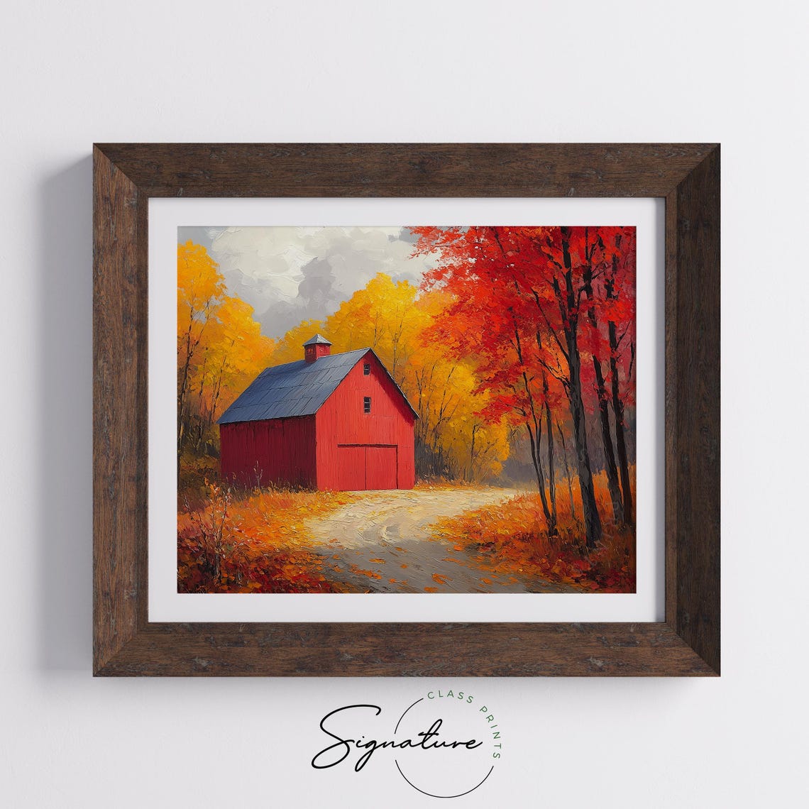 Red Barn Autumn Woods Fall Foliage Oil Painting Country Poster - Image 5