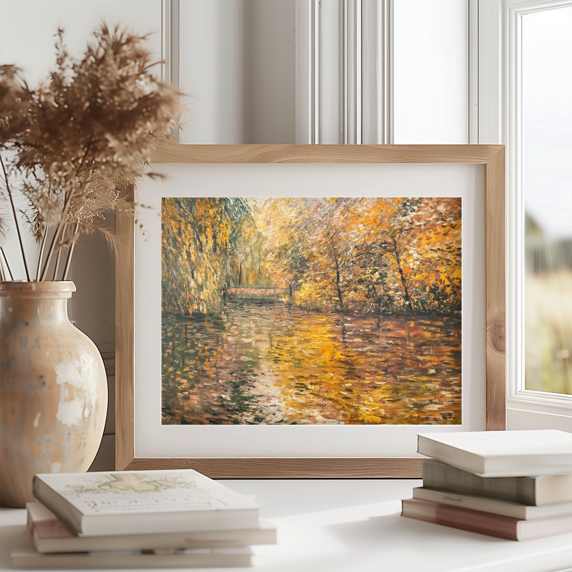 Golden Fall River Lined With Autumn Trees Reflective Art Poster - Image 2
