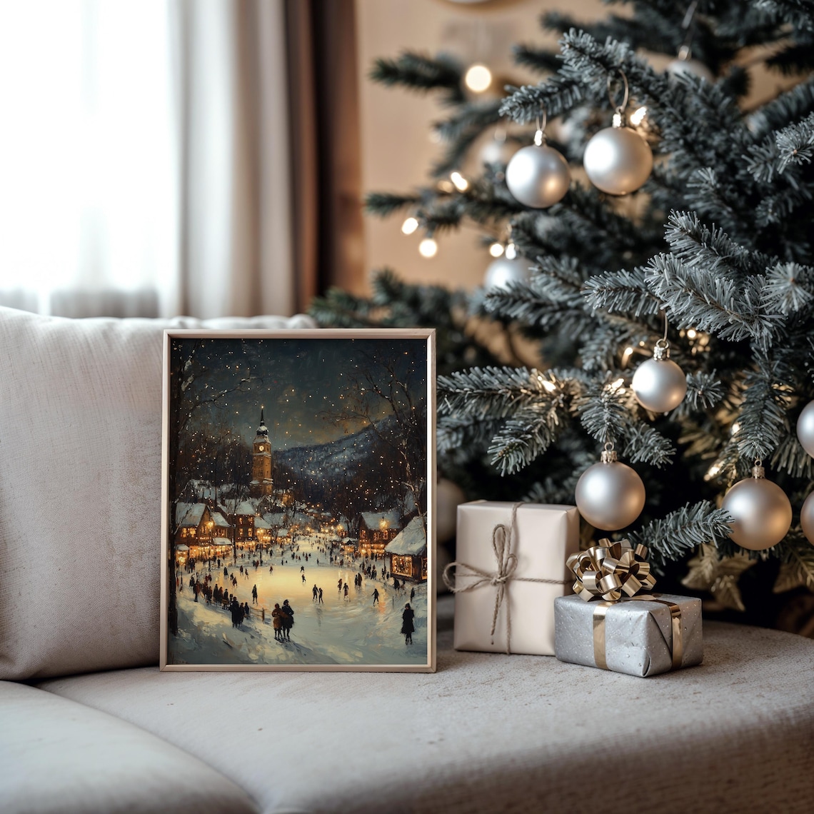 Winter Village Square With Ice Skating Rink Art Print - Image 5