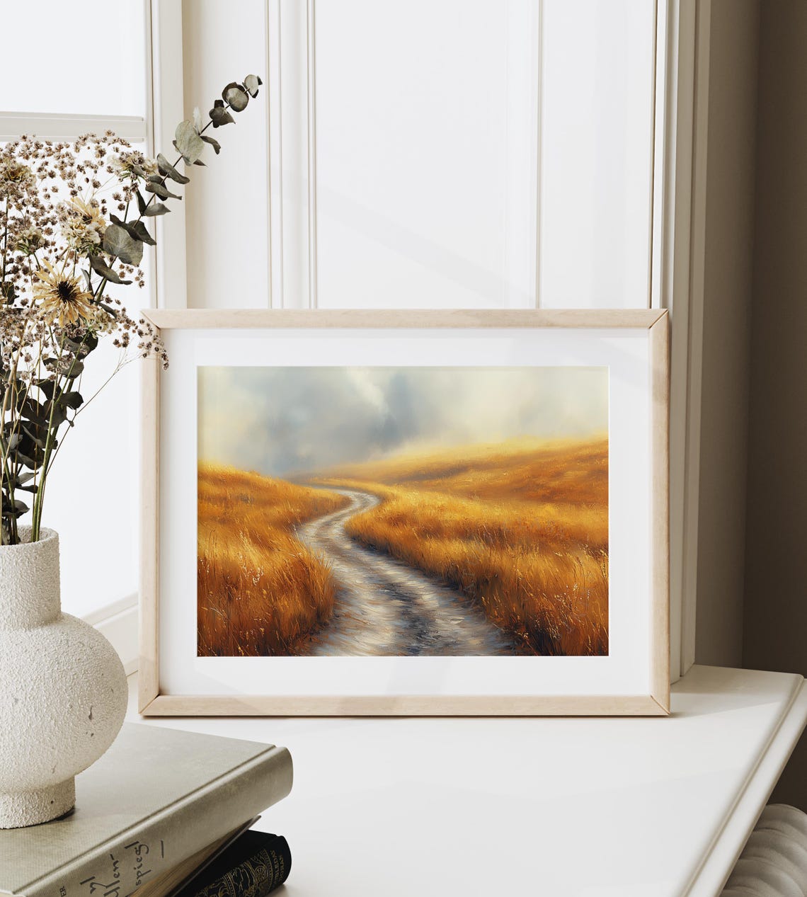 Misty Golden Wheat Field Dirt Path Minimalist Country Wall Print - Image 6
