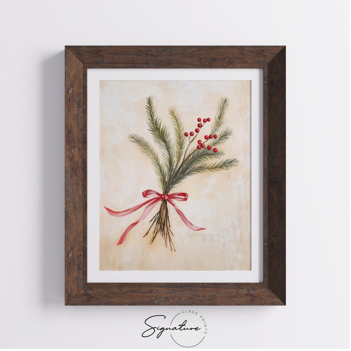 Pine Sprigs and Red Berries Hand Tied Bouquet with Red Ribbon Poster - Image 3