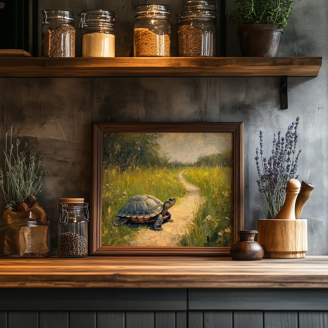 Turtle Ambling Along Meadow Path Summer Wildflower Wildlife Art Print - Image 2