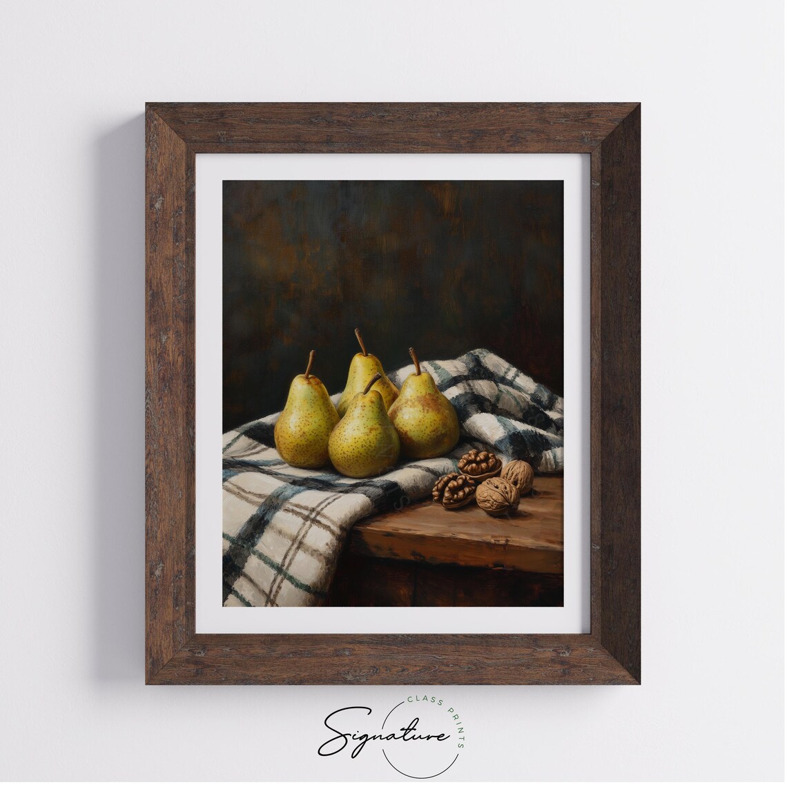 Rustic Still Life with Pears Walnuts and a Checkered Cloth Harvest Poster - Image 4