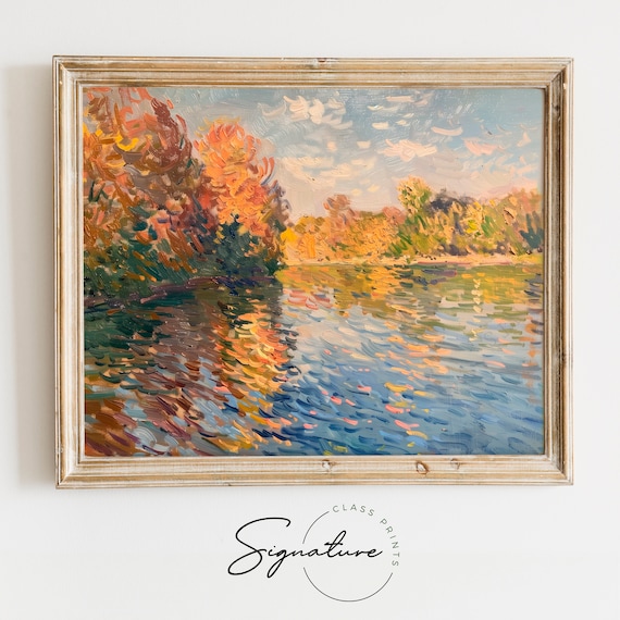 Scenic Autumn River With Golden Trees Calm Reflective Water Poster